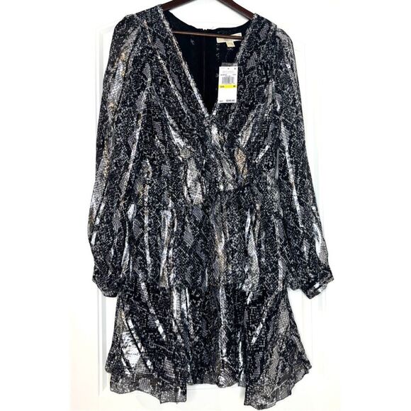 Michael Michael Kors Metallic Snakeskin Tiered Dress Size M | NWT $295 - Picture 6 of 11
